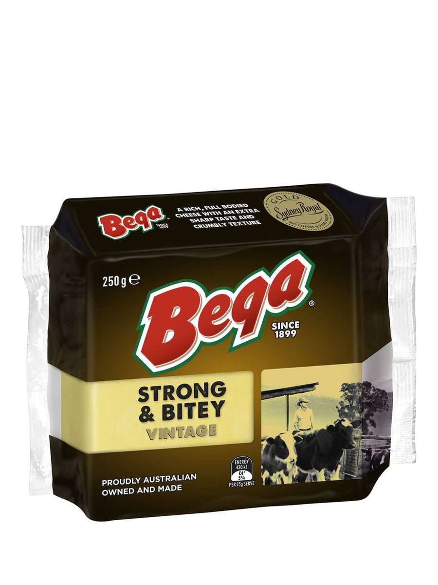BEGA STRONG & BITEY CHEDDAR CHEESE 250GM – Village Grocer - M City